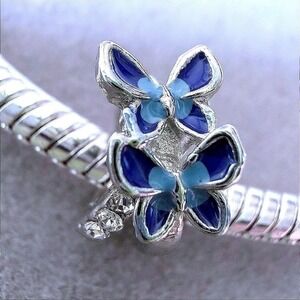 Pandora-like Blue Butterfly Enamel Crystal‎ Charm fits PANDORA